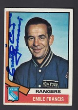 Emile The Cat Francis Hand Signed 1974-75 Topps Hockey Card #9 NY Rangers COA