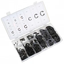 300pc E-Clip Assortment | SAE Black Oxide Fastener Set Retaining Ring Kit