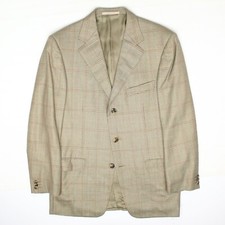 Ermenegildo Zegna Sport Coat Mens 40R Beige Brown Plaid 15 Milmil 15 Wool 50EU