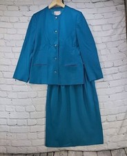 Vintage Pendleton Womens Suit Blue 100 Virgin Wool Blazer Sz 8 Midi Skirt 6 