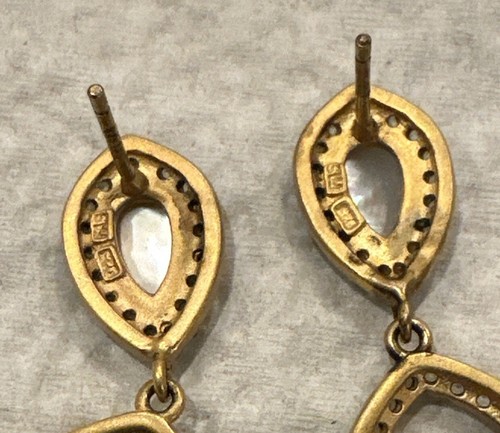 Frieda Rothman Mother Of Pearl, Pave and Black Rhodium Gold Dangle Earrings CZ - Picture 7 of 8