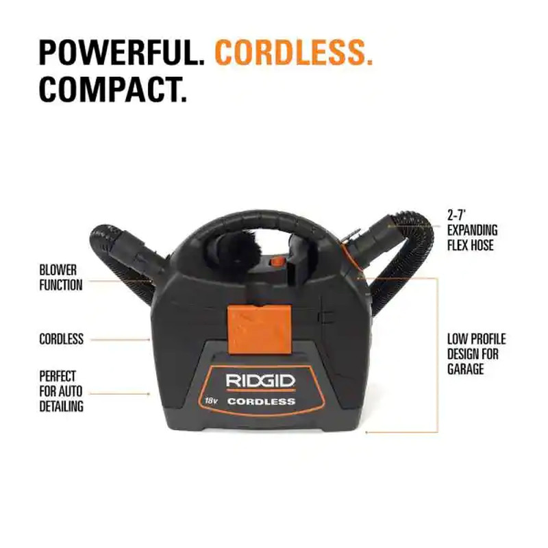 RIDGID 3 Gal. 18-Volt Cordless Handheld Wet/Dry Shop Vacuum w/ Accessories