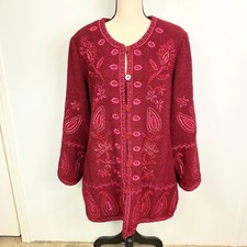 Linea By Louis Dell’olio Wine Embroidered Wool Blend Boho Coat Jacket Size 1x