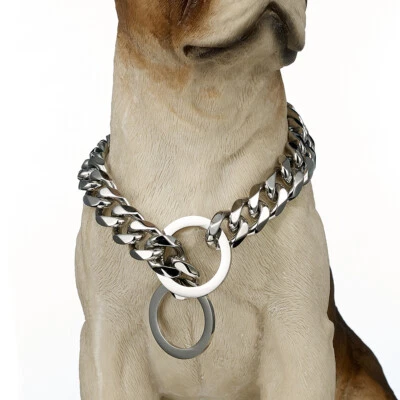 10/12/15/17/19mm Stainless Steel Silver Curb Cuban Link Dog Chain Collar 12"-32"