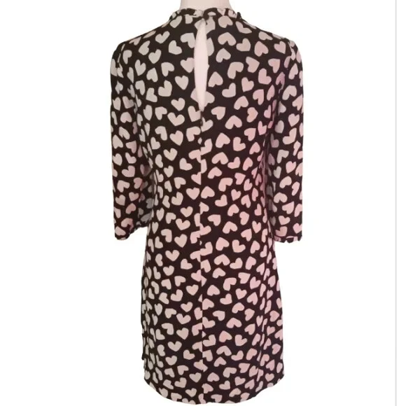 Abito Kate Spade Dizzy Hearts manica 3 4 bianco e nero tubino viscosa taglia 2