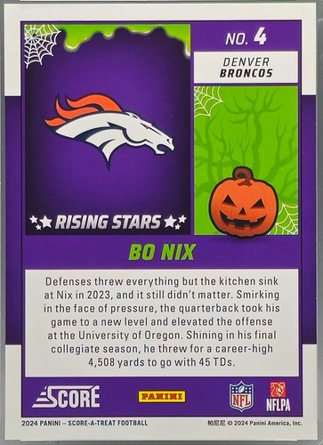 2024 Panini Score-A-Treat - Rising Stars Green Bats #4 Bo Nix (RC) - Picture 2 of 2