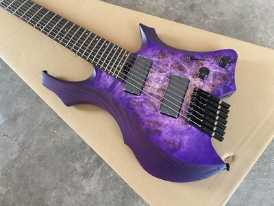 7 String Headless Electric Guitar Purple Burl Maple Active