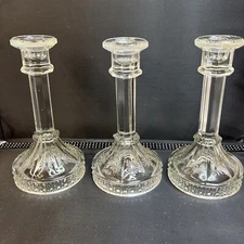 3 ​Imperial Glass Candlesticks Amelia #671 Cane Base Sunbursts Clear 7”