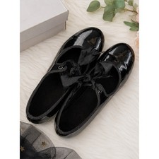 Dancing Fair Black Patent Tap Shoes Girls Size 13F 12.5M Ribbon Tie Dance Shoes