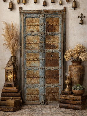 Antique Indian Iron Door | Vintage Hand-Forged Metal Double Door | Rustic Door