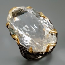 Handmade 44ct Natural Quartz Ring 925 Sterling Silver Size 7.5 /R434989