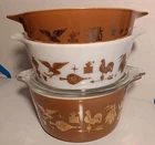 3 Vntg Early American Pyrex Casserole Bakers With 1 Lid #471-#472-#473-Lid#470C