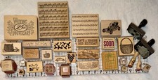 Lot of 30 Wood-Mounted Rubber Stamps - Mixed Themes