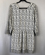 Madewell Dress Womens 14 Black White Silk Long Sleeve Geometric Wedding Party