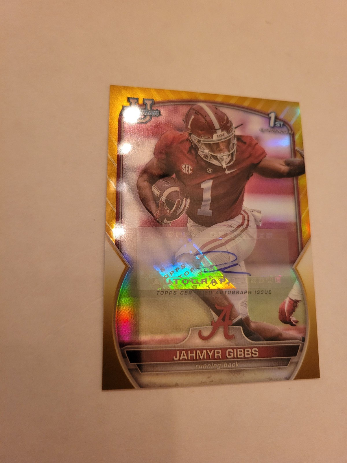 2022 Bowman Chrome University Jahmyr Gibbs Gold Lava Auto Refractor /50