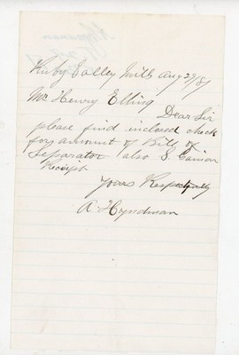 1881 Ruby Valley MT Mining Letter R. Lyndman to Henry Elling Signed ALS Montana