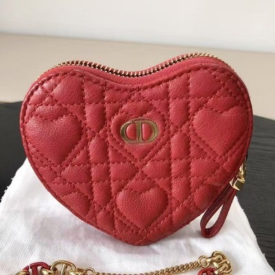 Christian Dior Caro Heart Women's Chain Shoulder Bag Pouch Leather