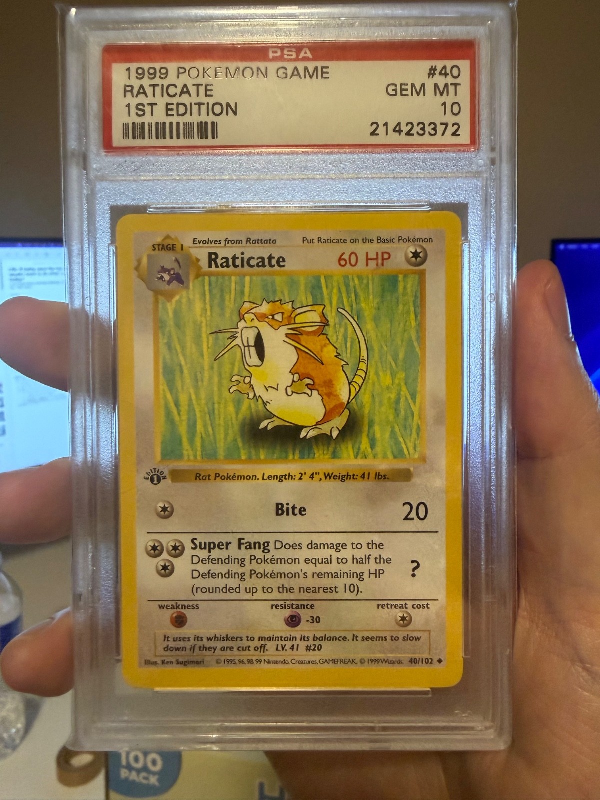 1999 POKEMON BASE SET 1ST EDITION #40 RATICATE PSA 10