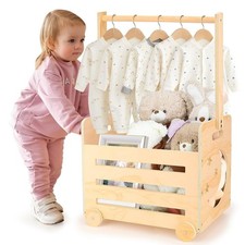 Wooden Baby Shower Crate Closet W/ Wheels  Higher Handle Pushable Baby Shower