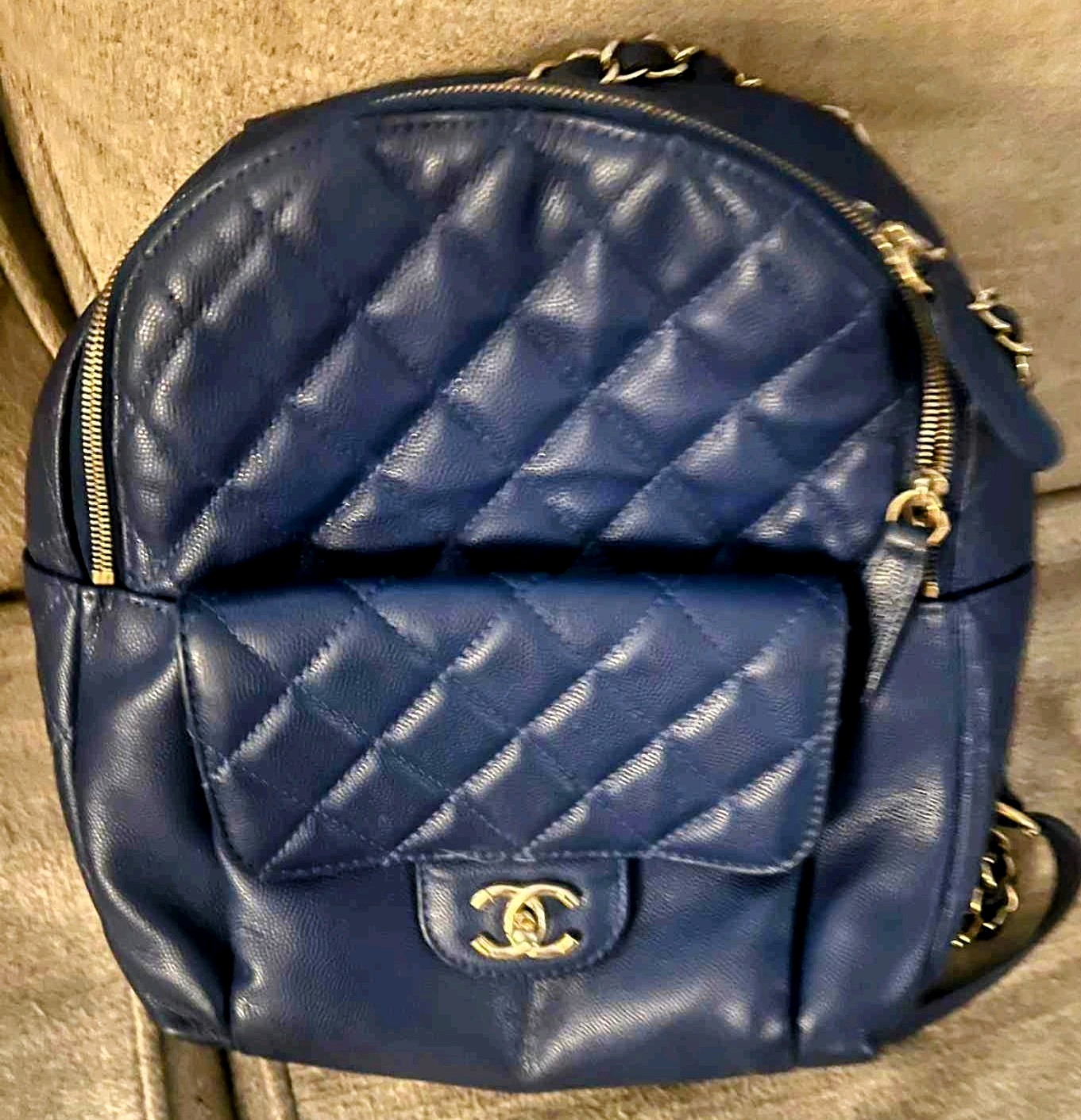 CHANEL Matelasse Navy Blue CaviarSkin Backpack Bag 1065032