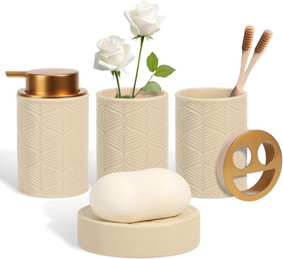Ceramic Bathroom Accessories Set, 4 Pcs-Includes Lotion Soap Dispenser, Toothbru