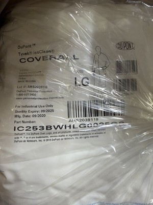 Tyvek ISO Clean 25 Coveralls Per Box Size Large White, Brand New