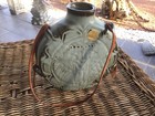 VTG.Frankoma Pottery-Thunderbird Canteen W/Leather Strap+Orig. Sticker-Blue Moss — photo 1