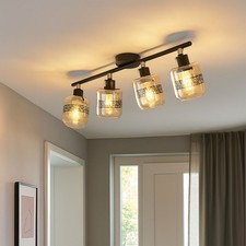 Plafonnier Spot Bar Plafonnier 4-Flamme E27 Verre Ambre Noir L 70,5 Cm