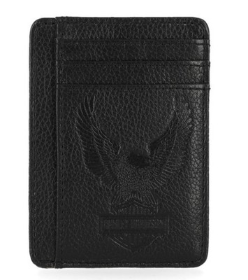 Harley-Davidson Men's Pebble Leather Classic Eagle Card Case Black MWM034/08