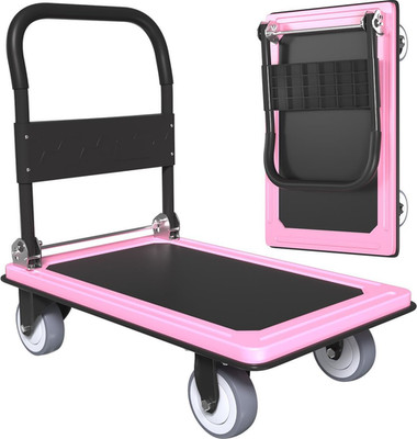 Heavy-Duty Pink Folding Trolley Cart with 360° Wheels, 1100 lb Capacity