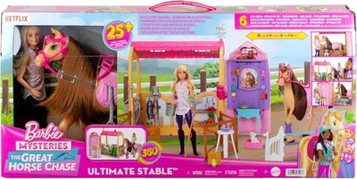 Barbie - Spielset Stall, mit Puppe und Pferd, 6 Spielbereichen und 25 Zubehörteilen 3+