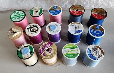 Mixed Lot of Sewing Thread Spools Colors/Tread & Types 14 Total *see pics*