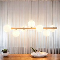 HäNgelampe HäNgeleuchte Holz Metall Glas L: 90Cm H: Max. 125Cm Verstellbar 7X G9