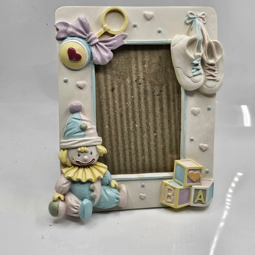 Vintage Pastel Baby Picture Frame 3D Clown Blocks Shoes Rattle Nursery Decor