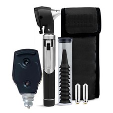 New Fiber Optic Otoscope Ophthalmoscope Examination led Diagnostic Ent Set Black