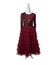 NWT Mac Duggal Women’s Sequins Layered Tule Aligned Dress Wine Size 4 MSRP $498