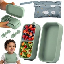 Baby Travel Essentials 6 Pc Silicone Feeding Set - Portable Toddler Plates wi...