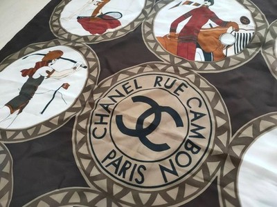 CHANEL Vintage Scarf Brown about 33.85 x 33.85