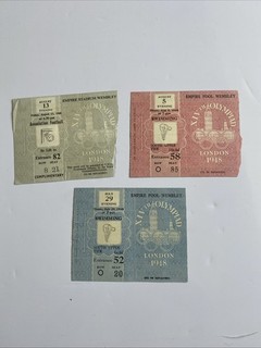 1948 London Olympics Tickets x3 Wembley Swimming Football XIV Olympiad Original