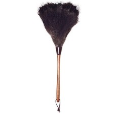 Ostrich Feather Duster 20" Contoured wooden handle Hand-Tied Leather Hang Strap
