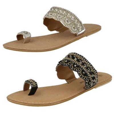 Spot On Leather Collection Ladies - Beaded Toe Sandals
