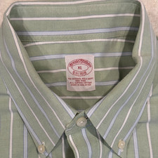 Brooks Brothers XL Dress Shirt Green White Stripe Button Down Cotton