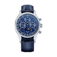 Seagull 1963 Sugess MoonPhase Gold SWAN NECK Chronograph Auto Watch Blue strap