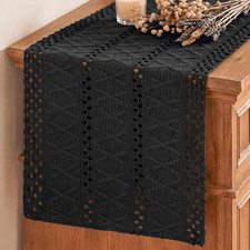 Black Woven Farmhouse Hollow Table Runner 12X72 Inch