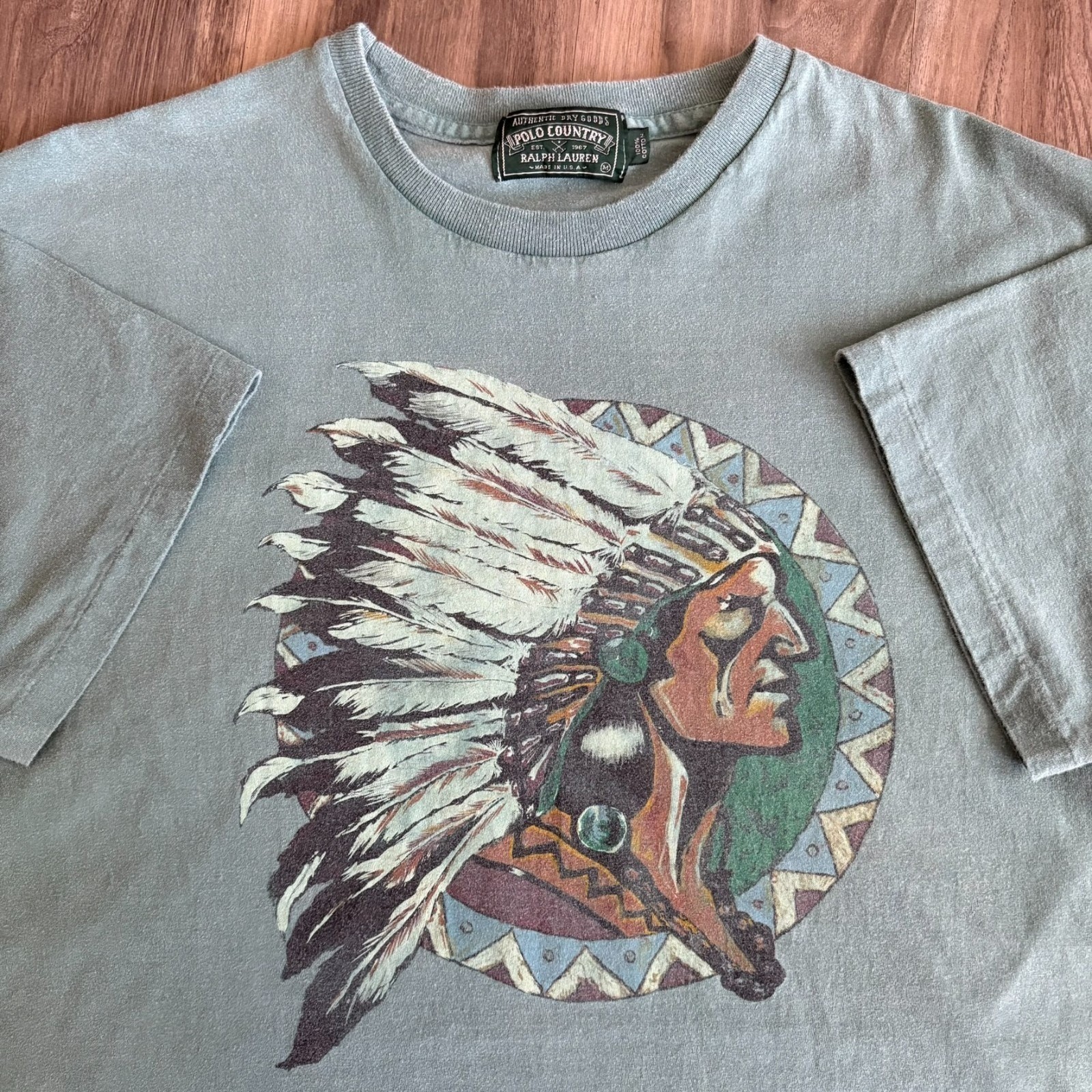 Vintage Polo Country Ralph Lauren T-Shirt Men's Size M Chief Indian Head USA 90s image 4
