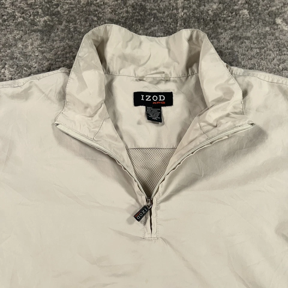 Chaqueta cortavientos de golf vintage IZOD XFG para hombre XXL beige 1/4 cremallera pulóver años 90 Y2K Foto 2 de 4