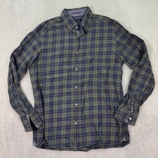 Ted Baker London Mens Size 4 Green Blue Plaid Button Down Long Sleeve Shirt