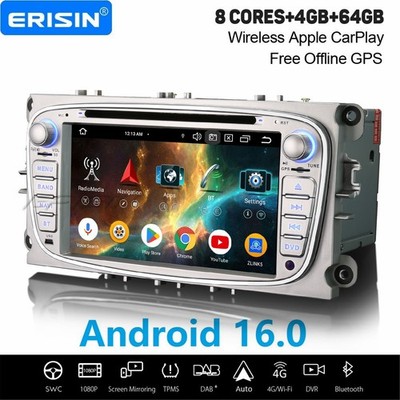 64GB Android 16 DAB+ Autoradio Navi DVD CarPlay Ford Mondeo Focus C/S-Max Galaxy