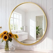 Bathroom Mirror, Wall Mirror with Aluminum Alloy Thin 36"L x 36"W Gold-round