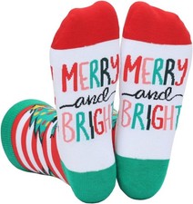 Funny Christmas Socks For Men Women Crew One Size, Merry and Bright
